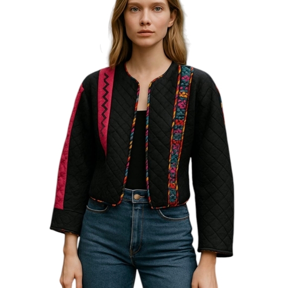 Marie Studer Vtg 90s Art To Wear Artsy Colorful Quilted Dopamine Jacket Sz L - Picture 13 of 13